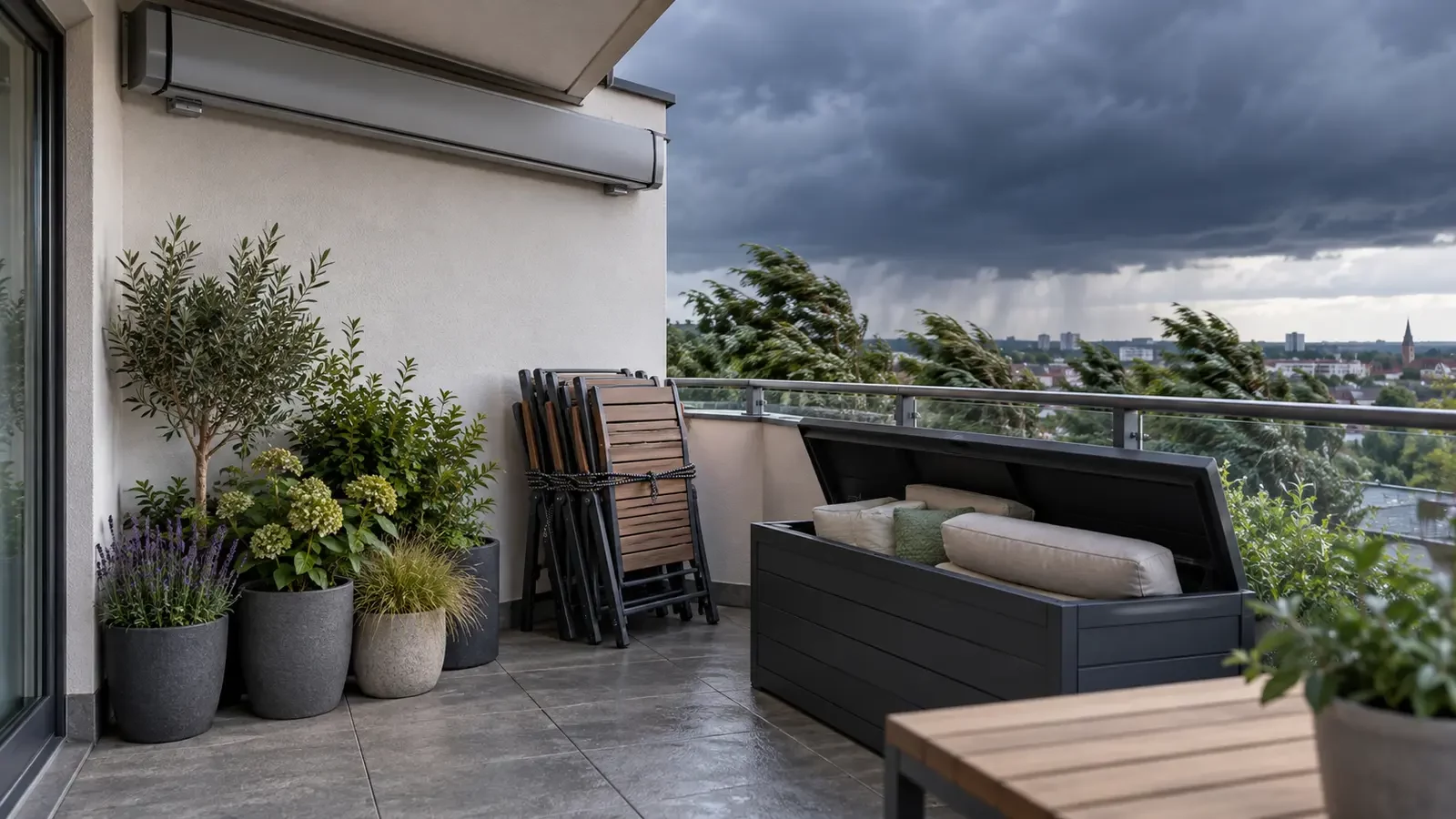 Balkon veilig opgeruimd vóór een periode met harde wind