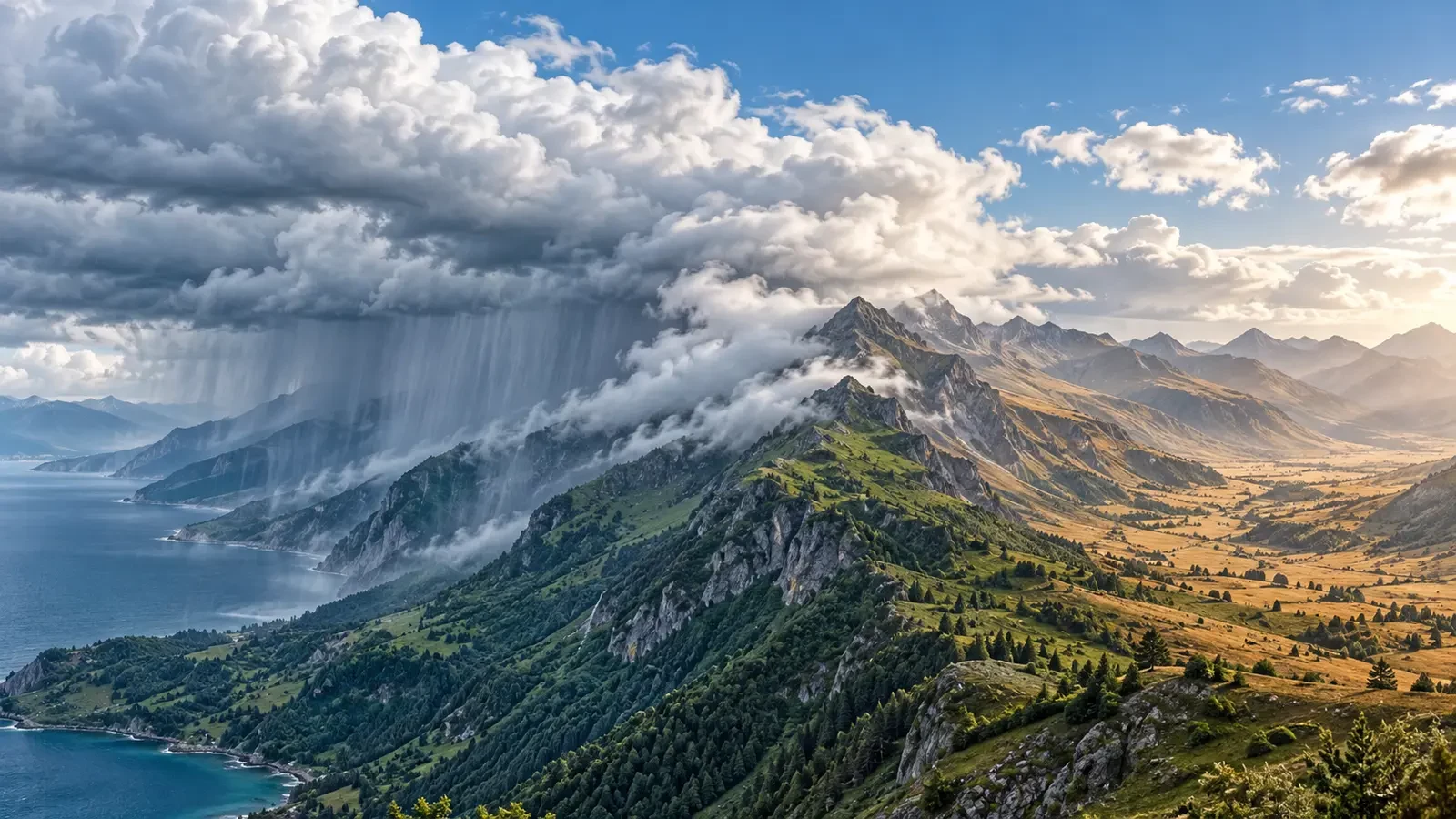 Orographic rain on the windward slope and a dry valley in the lee