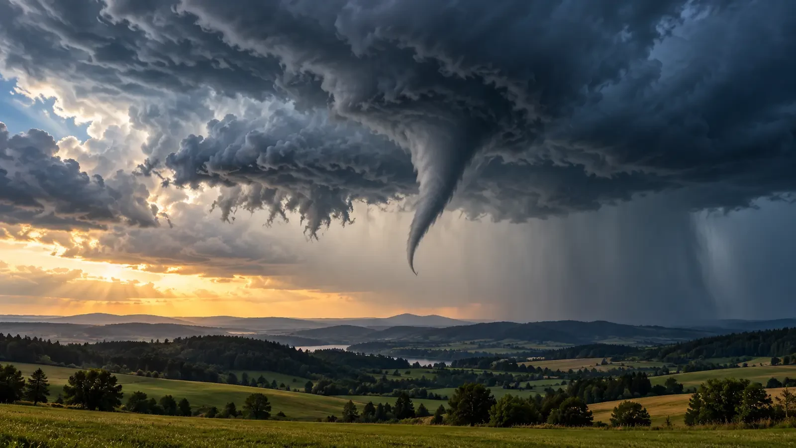 Funnel cloud descending from a storm without touching the ground