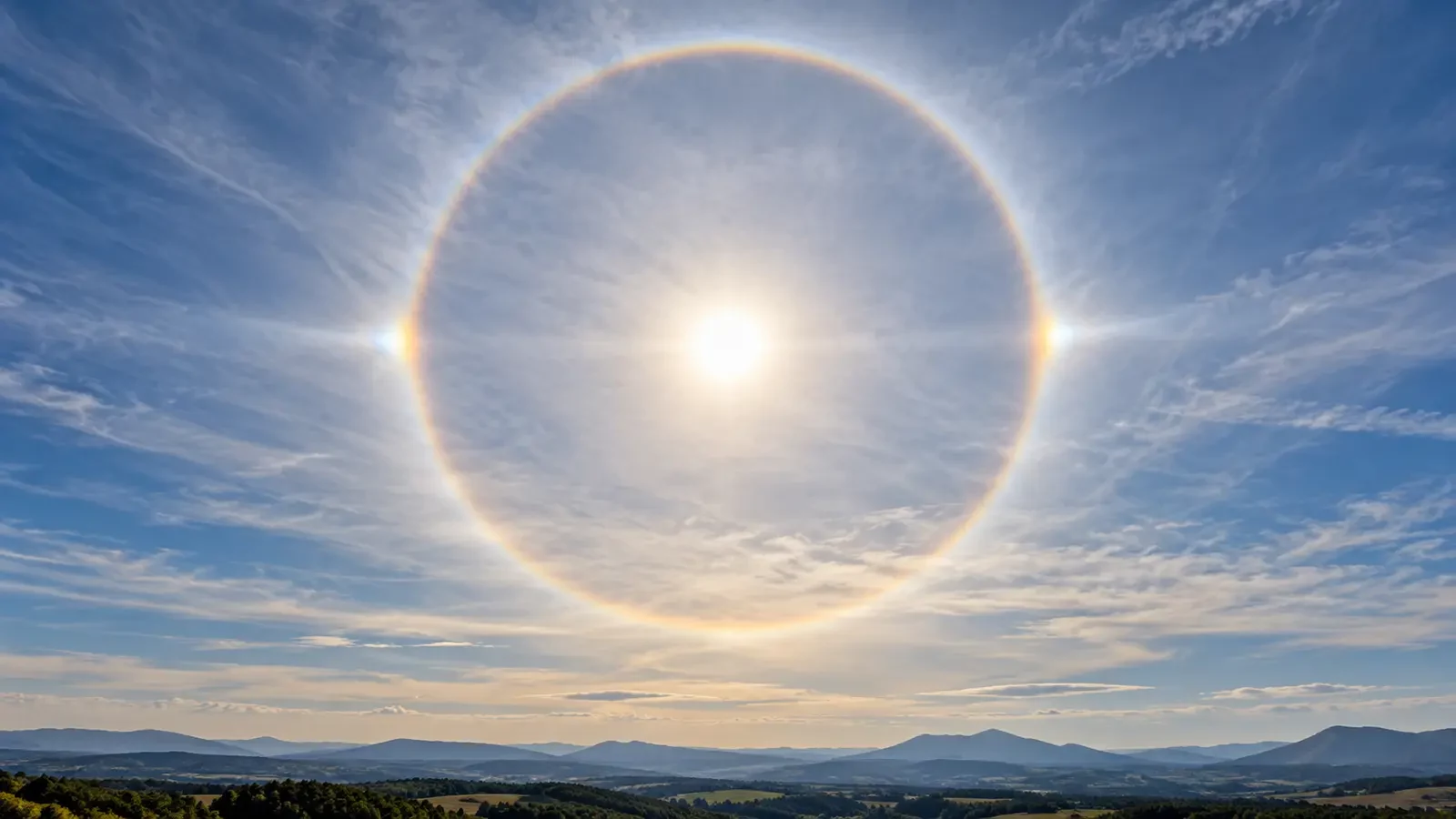 Halo solaire de 22 degrés et parhélies dans des cirrostratus