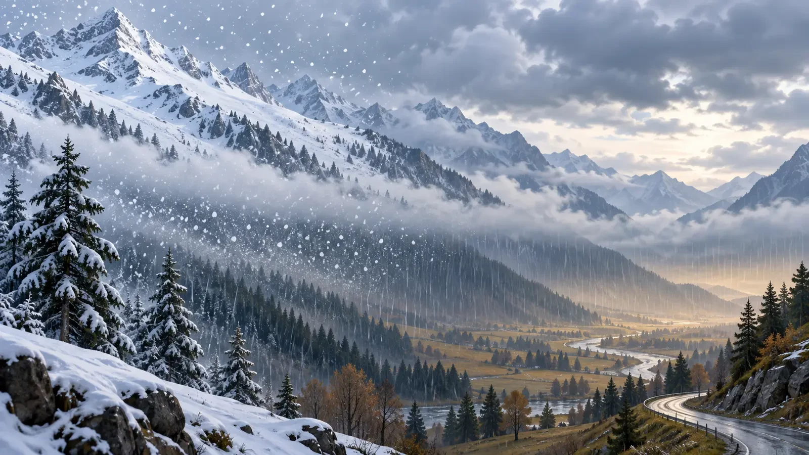 Nieve en las cumbres y lluvia en el valle durante una transición de cota de nieve