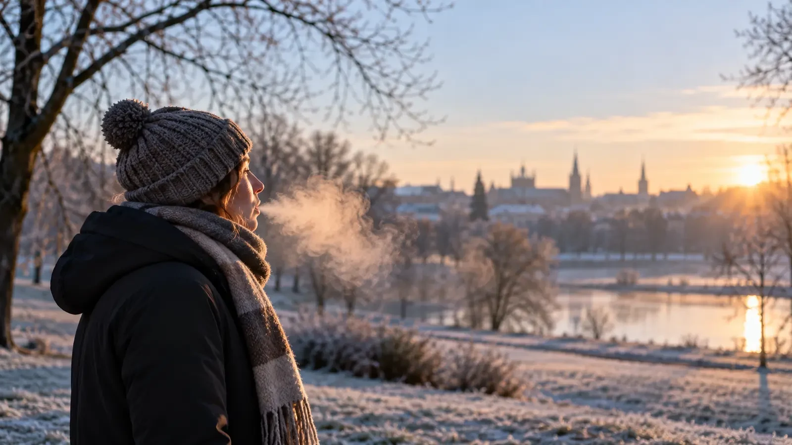 Respiro visibile di una persona in una mattina fredda