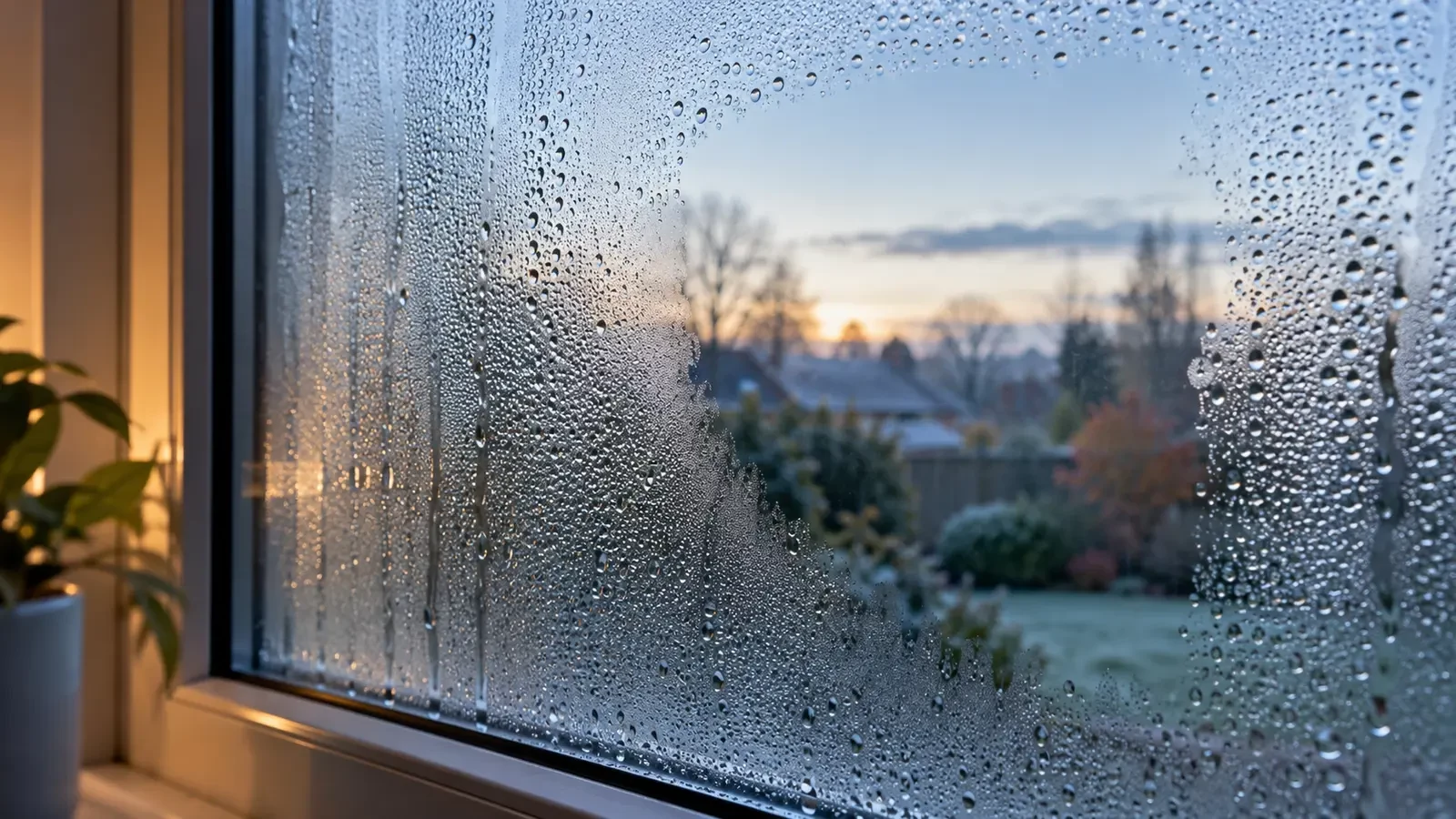 Condensation on a window on a cold morning