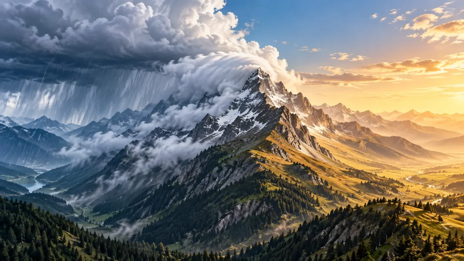 Contrast between windward rain and warm leeward air caused by the foehn effect