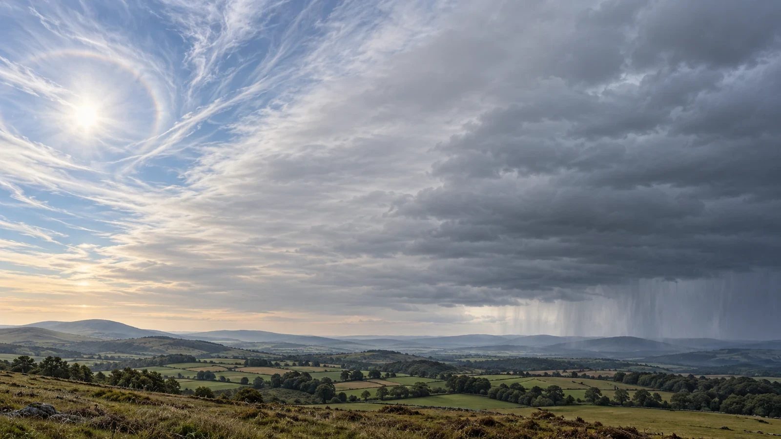 Secuencia de nubes altas, cielo cubierto y lluvia ante un frente cálido