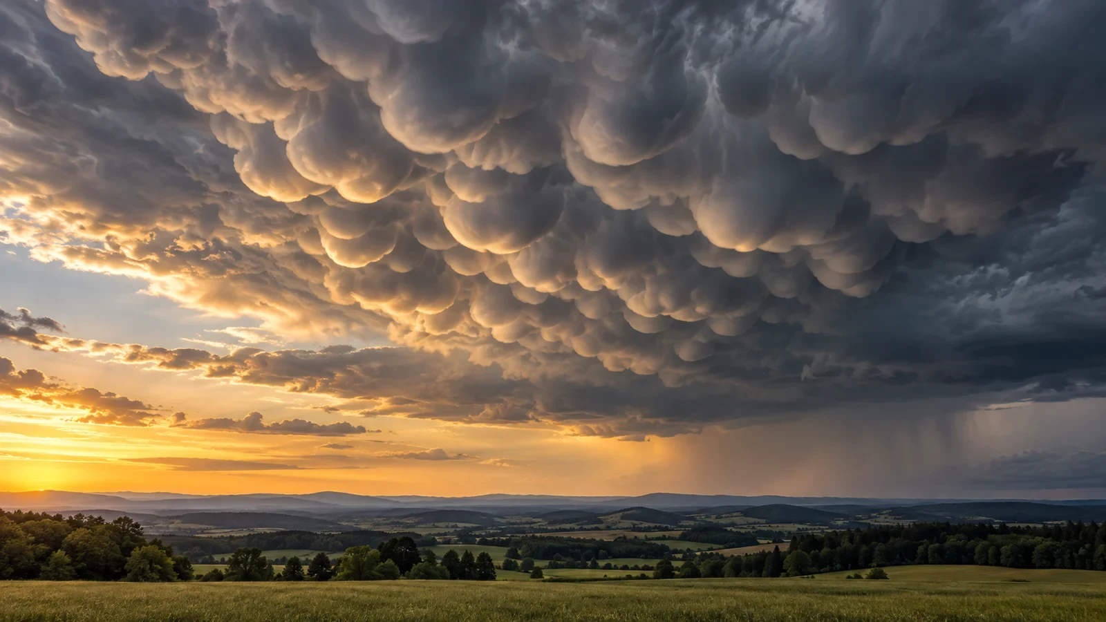 Nubi mammatus sotto un temporale al tramonto